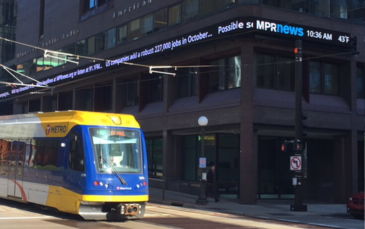 MPR Digital Sign Shroud on Building front Minneapolis MN