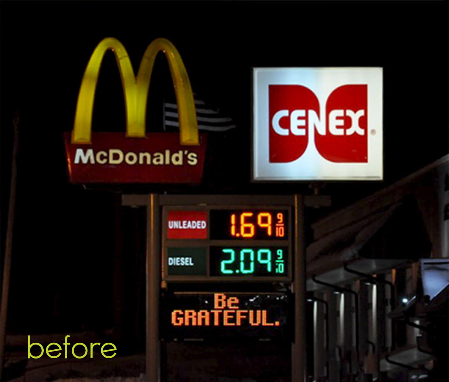 McDonalds and Cenex Exterior sign before lighting conversion