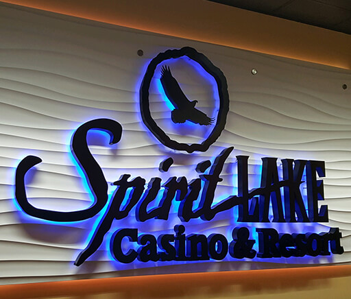 Spirit Lake Casino and Resort Custom Dual Halo Illuminated Wall Sign with Textured Backer Panel