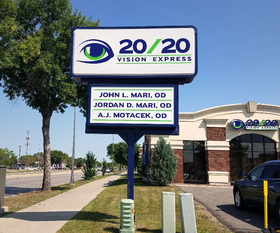 2020 Vision Express Pylon Sign and Channel Letters on Building Fargo ND