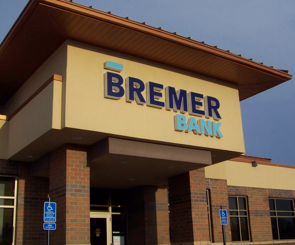 Bremer Bank channel letters on building