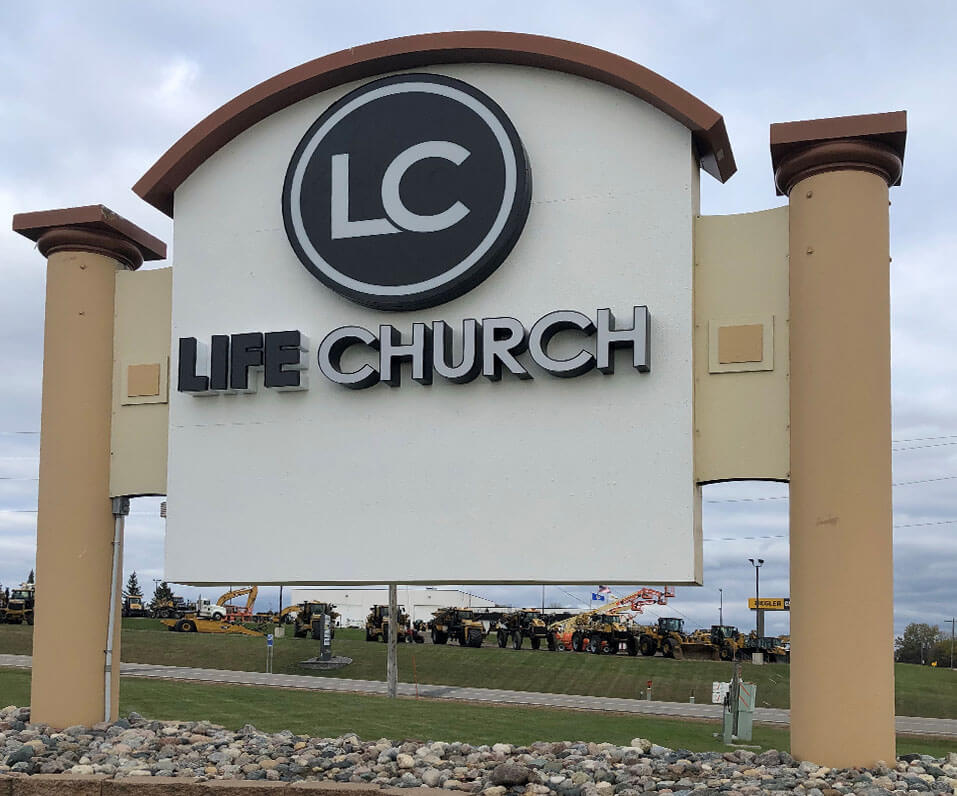 Life Church Monument Sign Large logo with Channel Letters