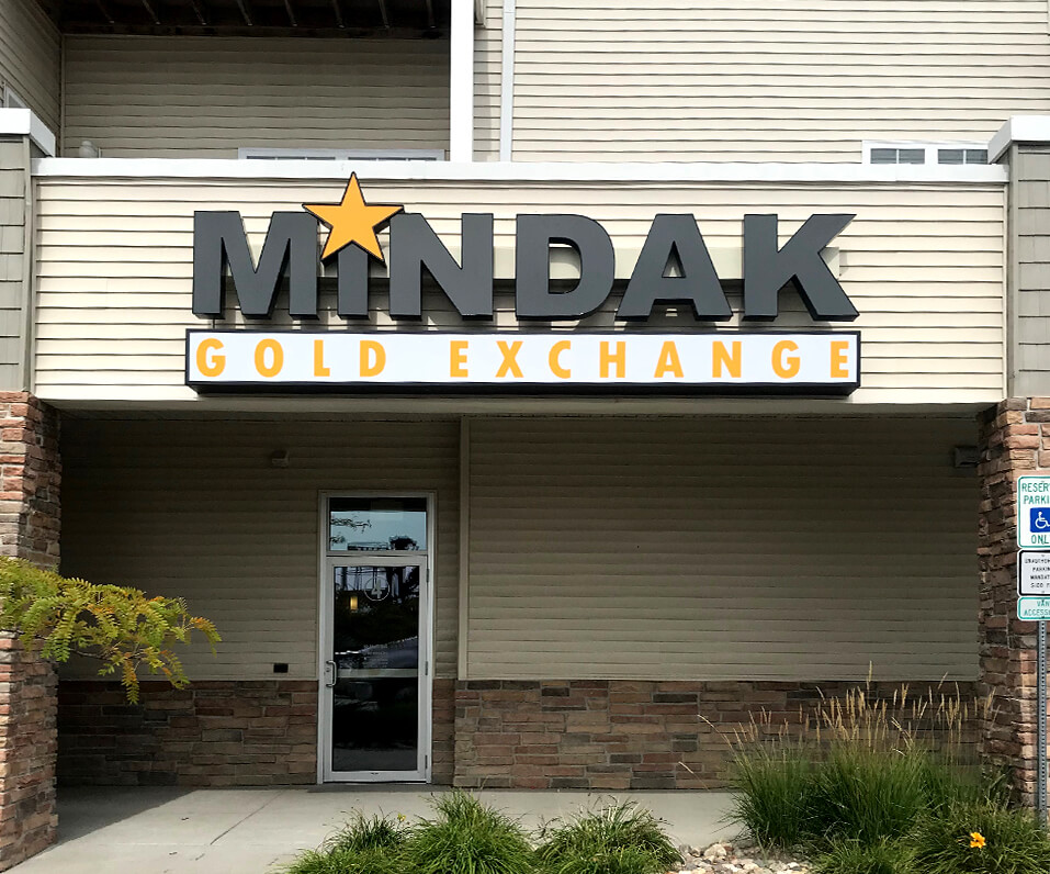 Mindak Gold Exchange Entrance custom channel letters with cabinet