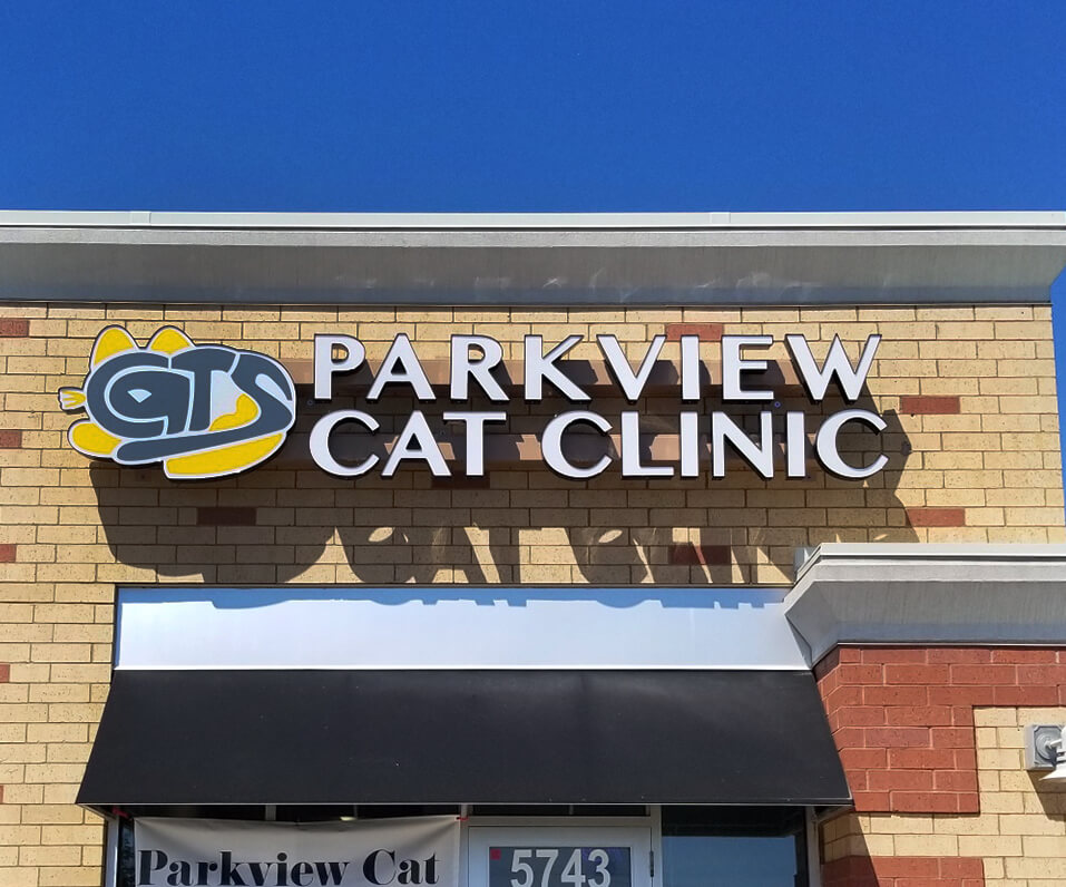 Parkview Cat Clinic Storefront Channel Letters on building