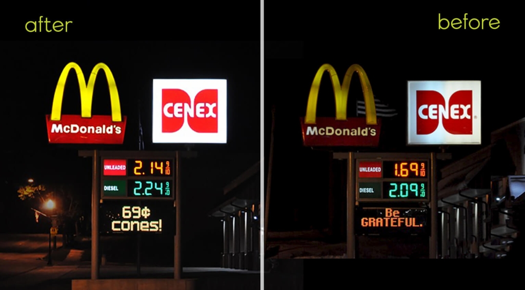 McDonalds Cenex Fergus Falls MN Exterior Sign at Night after LED conversion